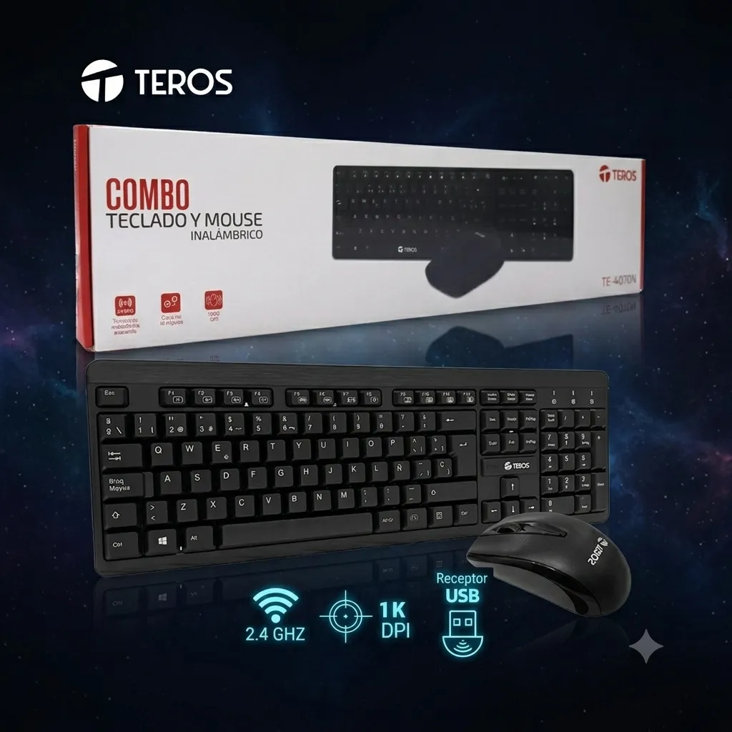 Combo Teclado y Mouse Inalambrico Teros TE-4071N 2.4Ghz Negro